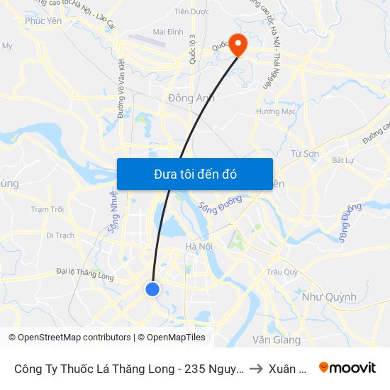 Công Ty Thuốc Lá Thăng Long - 235 Nguyễn Trãi to Xuân Thu map