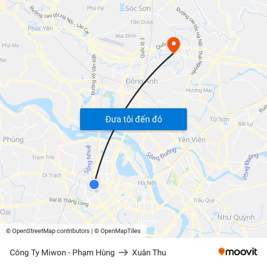 Công Ty Miwon - Phạm Hùng to Xuân Thu map