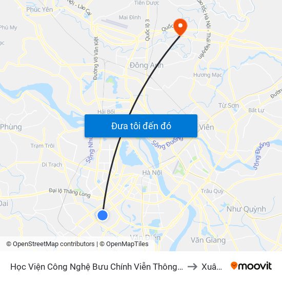 Học Viện Công Nghệ Bưu Chính Viễn Thông - Trần Phú (Hà Đông) to Xuân Thu map