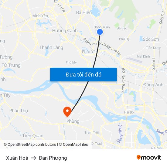 Xuân Hoà to Đan Phượng map