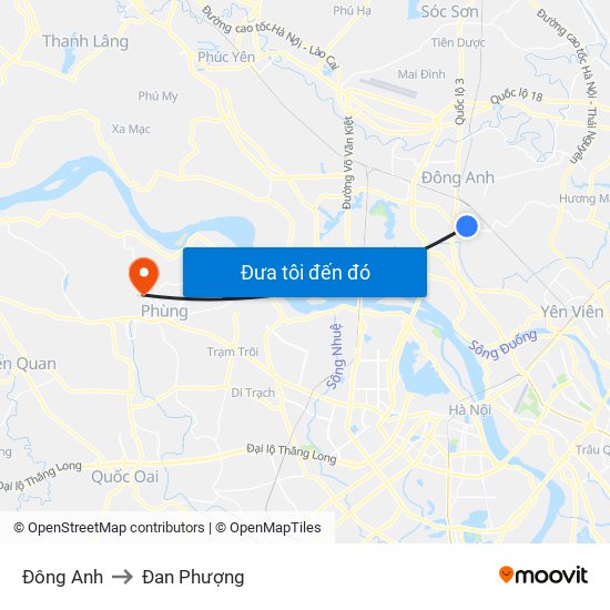 Đông Anh to Đan Phượng map