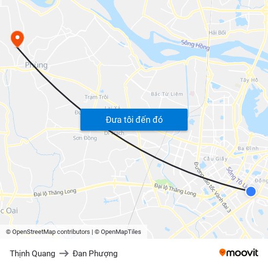 Thịnh Quang to Đan Phượng map