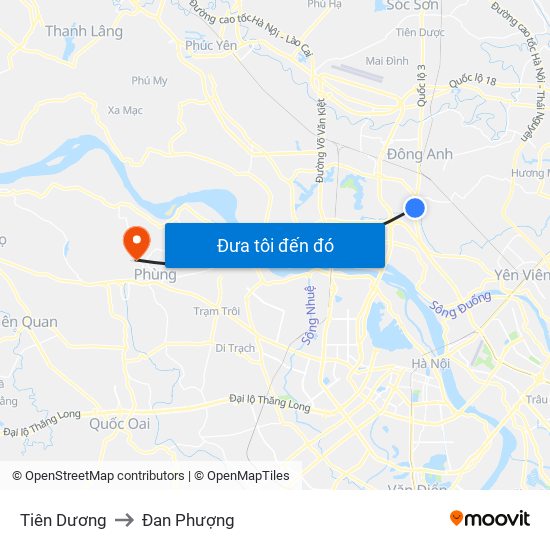Tiên Dương to Đan Phượng map