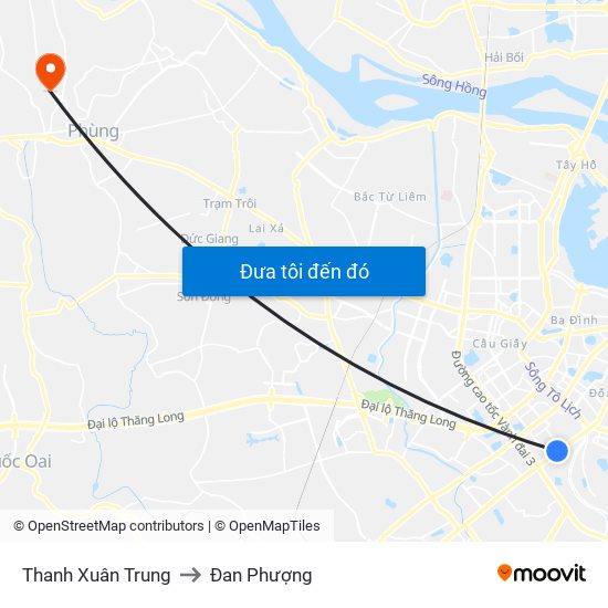 Thanh Xuân Trung to Đan Phượng map