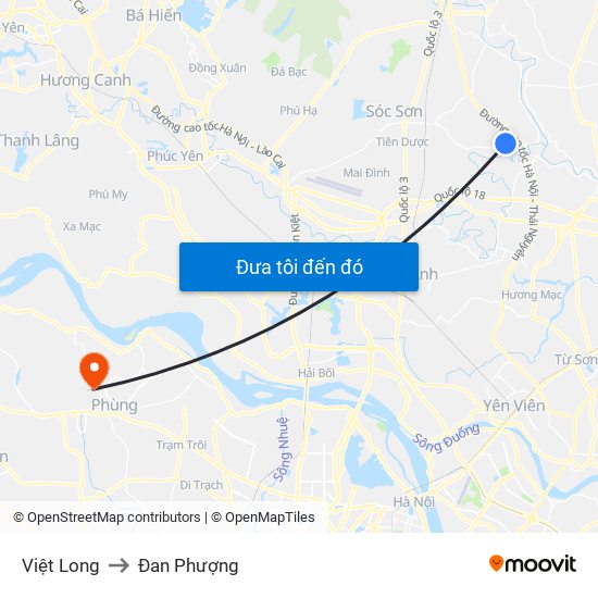 Việt Long to Đan Phượng map