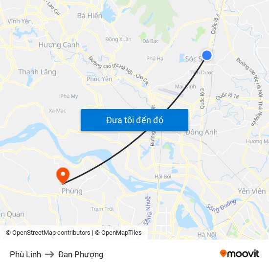 Phù Linh to Đan Phượng map