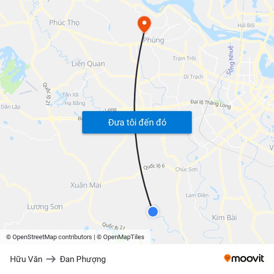 Hữu Văn to Đan Phượng map