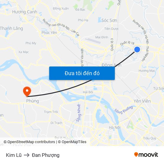 Kim Lũ to Đan Phượng map