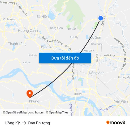 Hồng Kỳ to Đan Phượng map