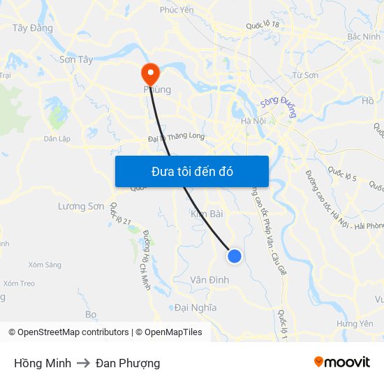 Hồng Minh to Đan Phượng map