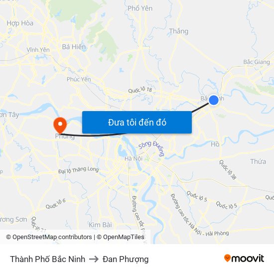Thành Phố Bắc Ninh to Đan Phượng map