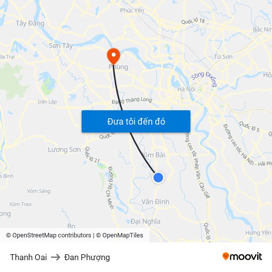 Thanh Oai to Đan Phượng map