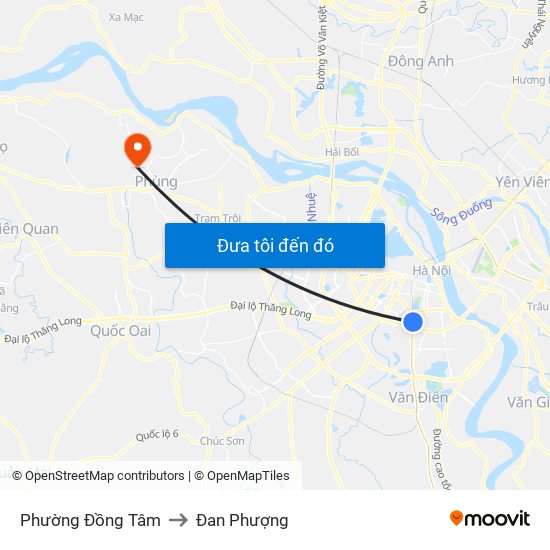 Phường Đồng Tâm to Đan Phượng map