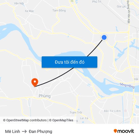 Mê Linh to Đan Phượng map