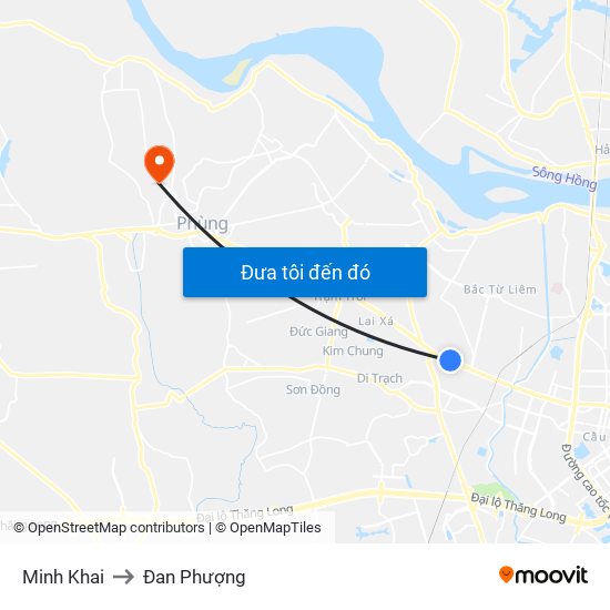 Minh Khai to Đan Phượng map