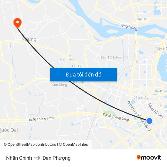 Nhân Chính to Đan Phượng map