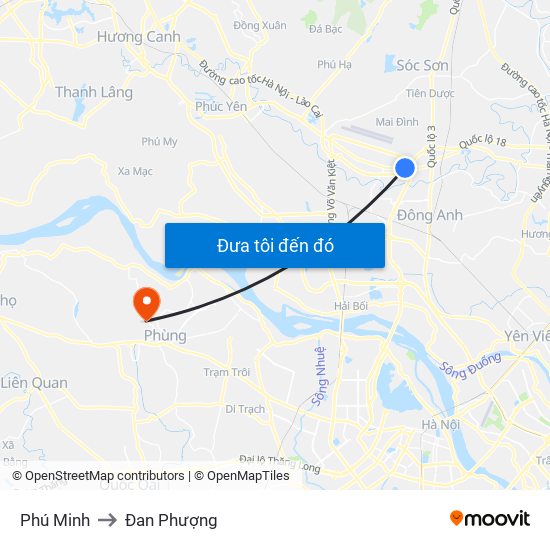 Phú Minh to Đan Phượng map