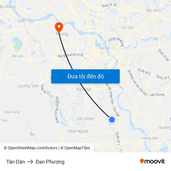 Tân Dân to Đan Phượng map