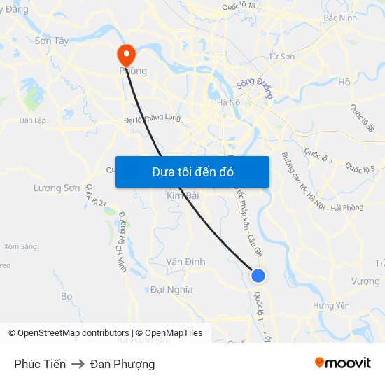 Phúc Tiến to Đan Phượng map