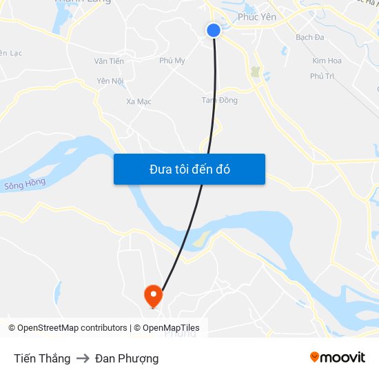 Tiến Thắng to Đan Phượng map