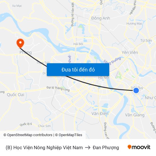 (B) Học Viện Nông Nghiệp Việt Nam to Đan Phượng map