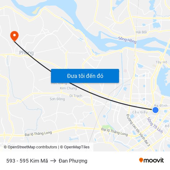 593 - 595 Kim Mã to Đan Phượng map