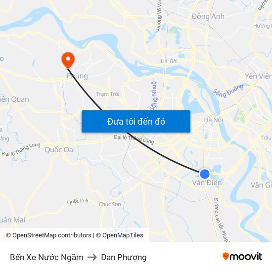 Bến Xe Nước Ngầm to Đan Phượng map