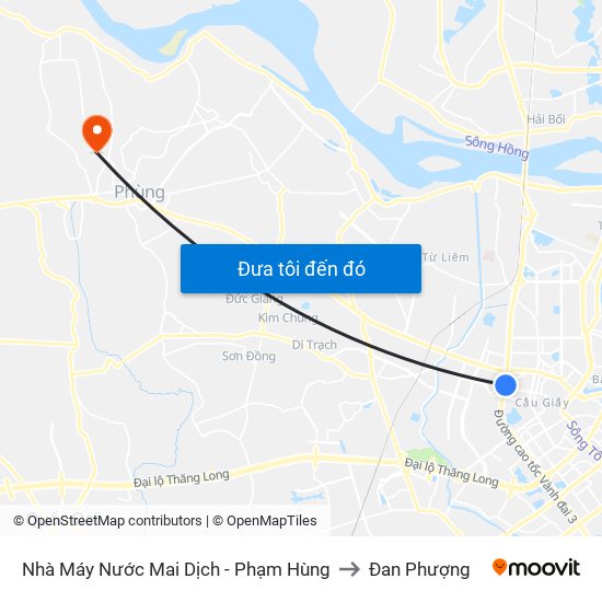 Nhà Máy Nước Mai Dịch - Phạm Hùng to Đan Phượng map