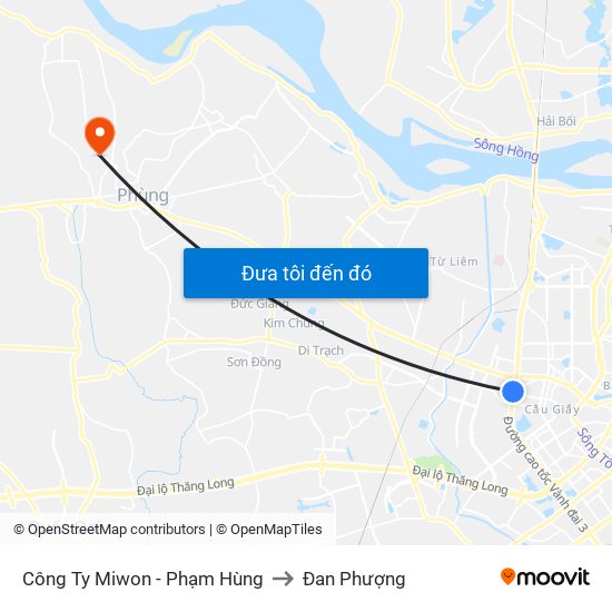 Công Ty Miwon - Phạm Hùng to Đan Phượng map