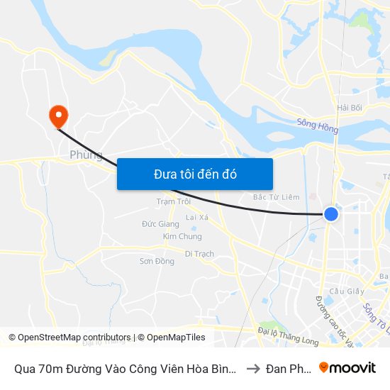 Qua 70m Đường Vào Công Viên Hòa Bình - Phạm Văn Đồng to Đan Phượng map