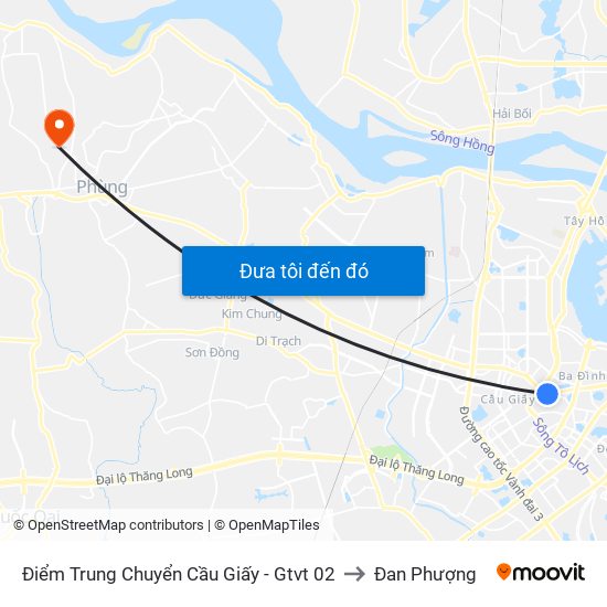 Điểm Trung Chuyển Cầu Giấy - Gtvt 02 to Đan Phượng map