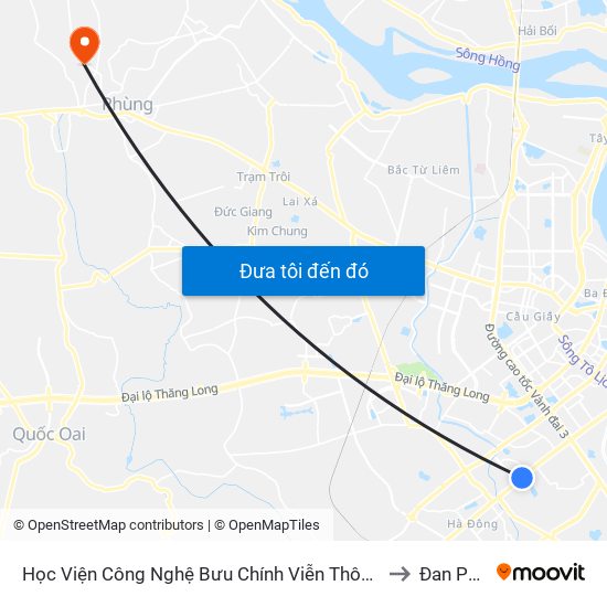 Học Viện Công Nghệ Bưu Chính Viễn Thông - Trần Phú (Hà Đông) to Đan Phượng map