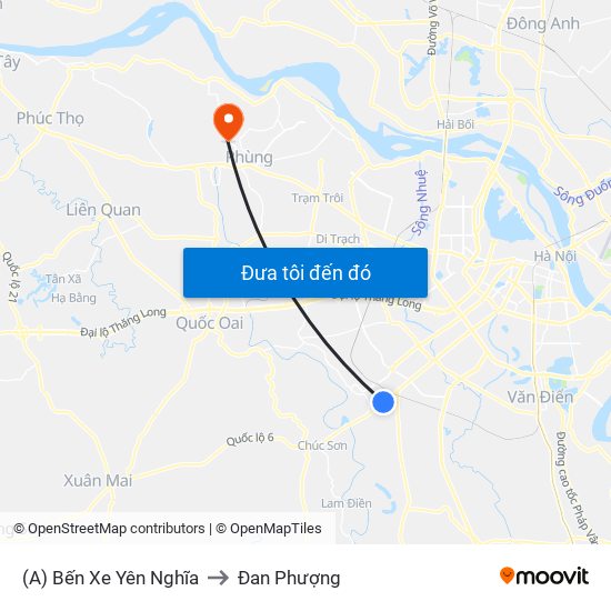 (A) Bến Xe Yên Nghĩa to Đan Phượng map