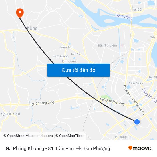 Ga Phùng Khoang - 81 Trần Phú to Đan Phượng map