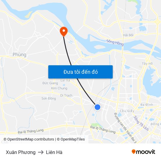 Xuân Phương to Liên Hà map