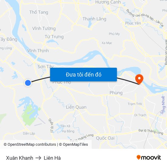 Xuân Khanh to Liên Hà map