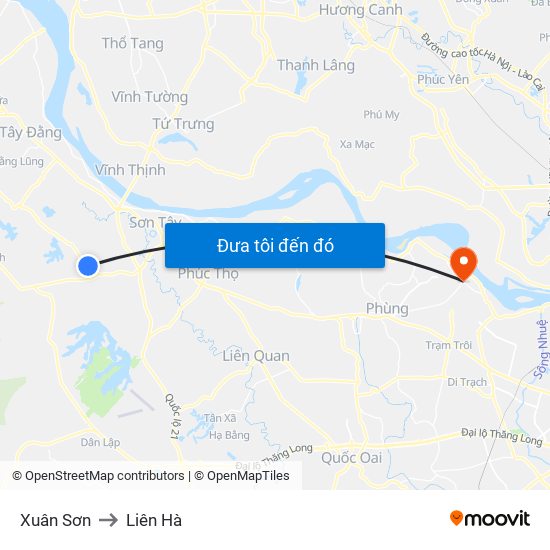 Xuân Sơn to Liên Hà map