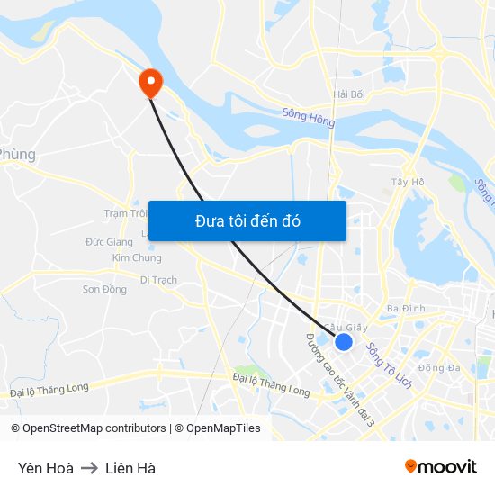 Yên Hoà to Liên Hà map