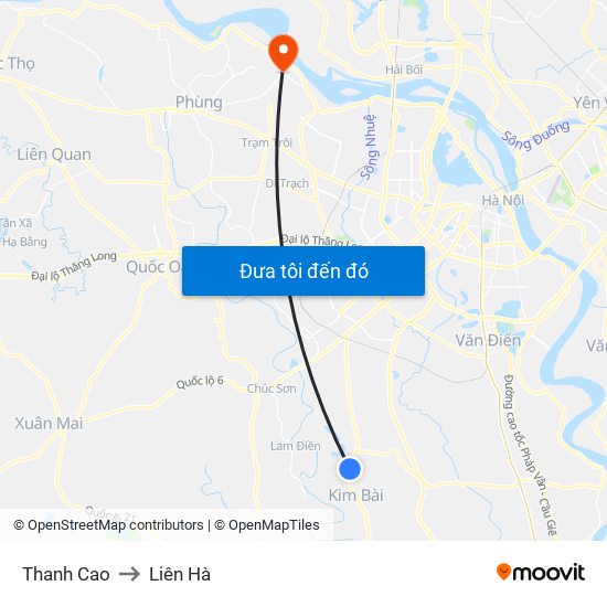Thanh Cao to Liên Hà map