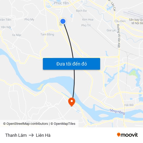 Thanh Lâm to Liên Hà map