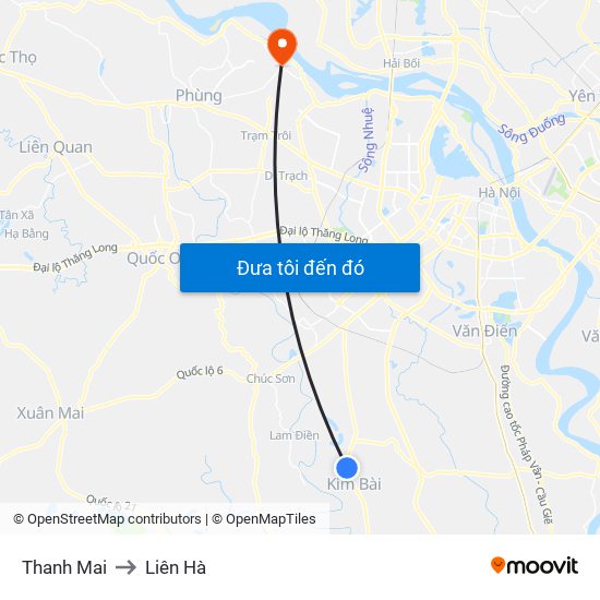 Thanh Mai to Liên Hà map