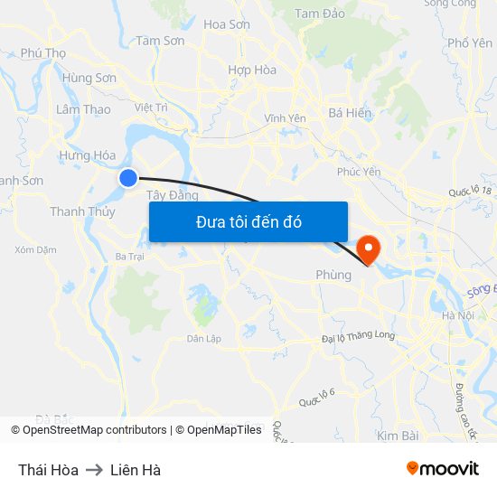 Thái Hòa to Liên Hà map