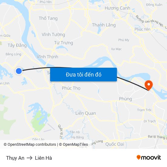 Thụy An to Liên Hà map