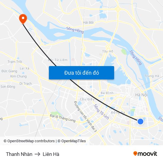 Thanh Nhàn to Liên Hà map