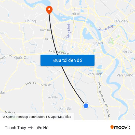 Thanh Thùy to Liên Hà map