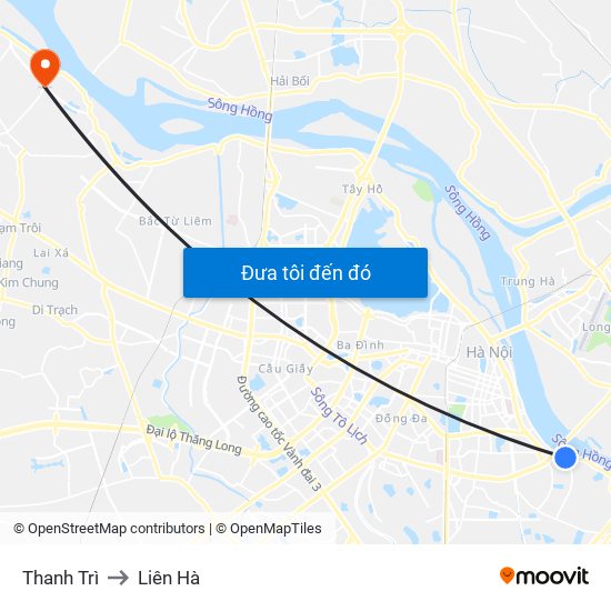Thanh Trì to Liên Hà map