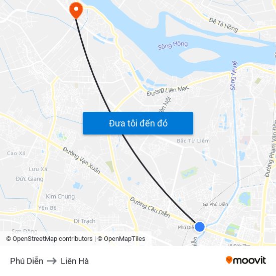 Phú Diễn to Liên Hà map