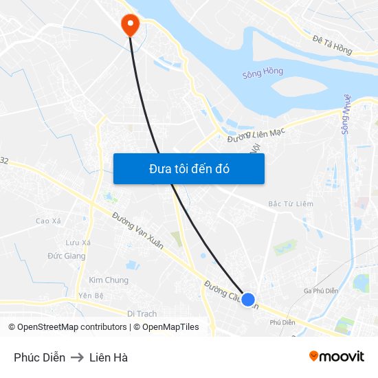 Phúc Diễn to Liên Hà map