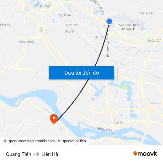 Quang Tiến to Liên Hà map