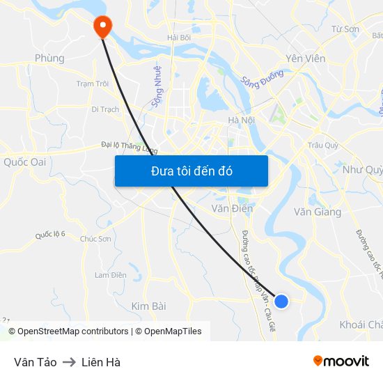 Vân Tảo to Liên Hà map